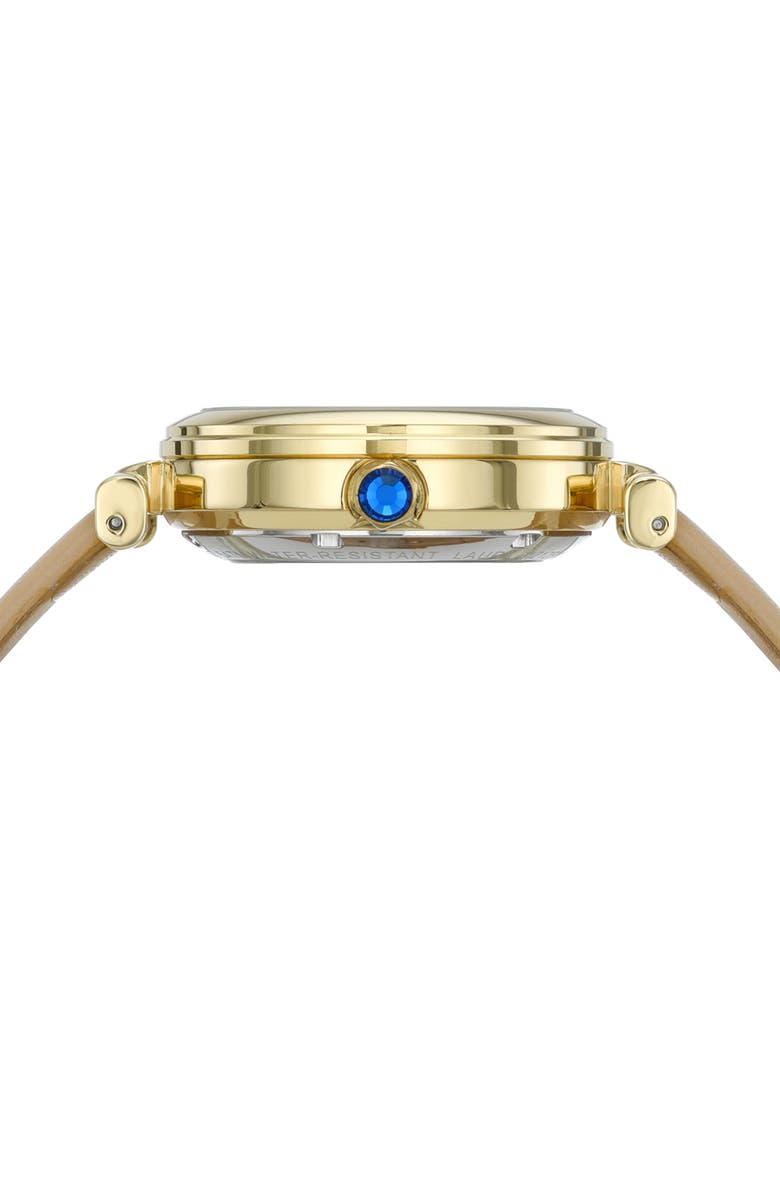 PORSAMO BLEU Laura White Topaz Automatic Leather Strap Watch, 36mm, Alternate, color, Beige Gold