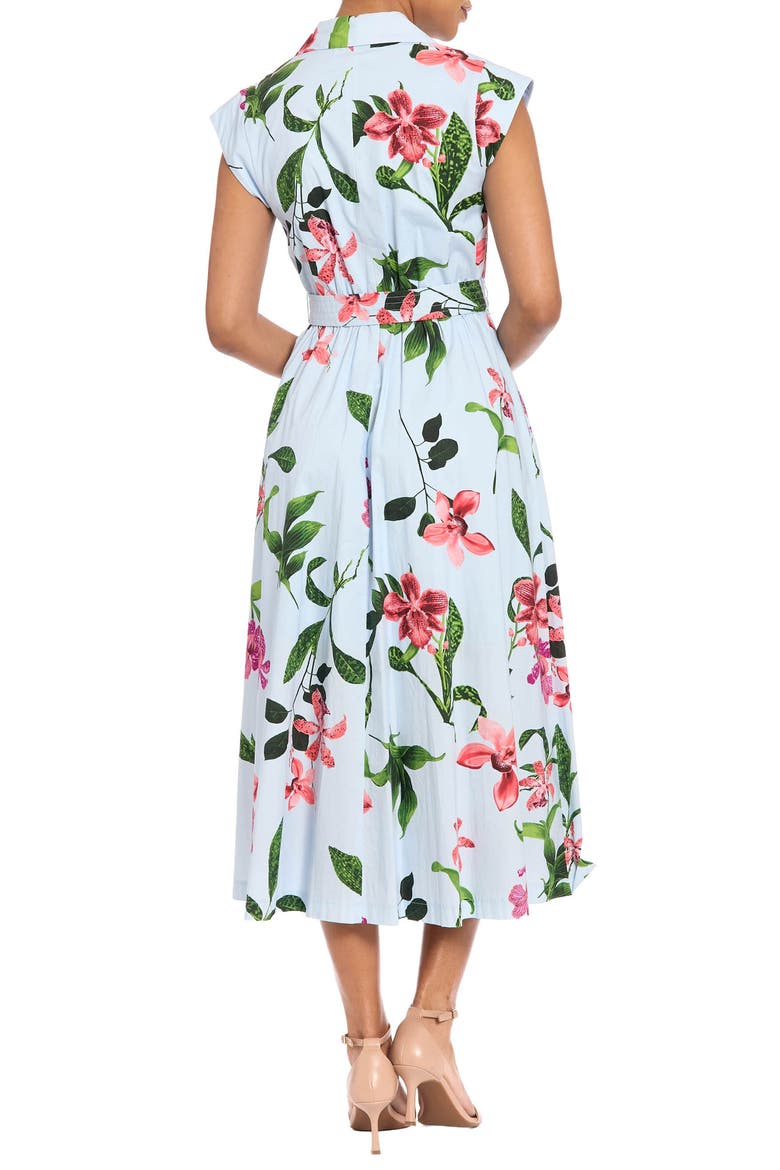 Floral Print Belted Midi Shirtdress, Alternate, color, BLUE/ CORAL