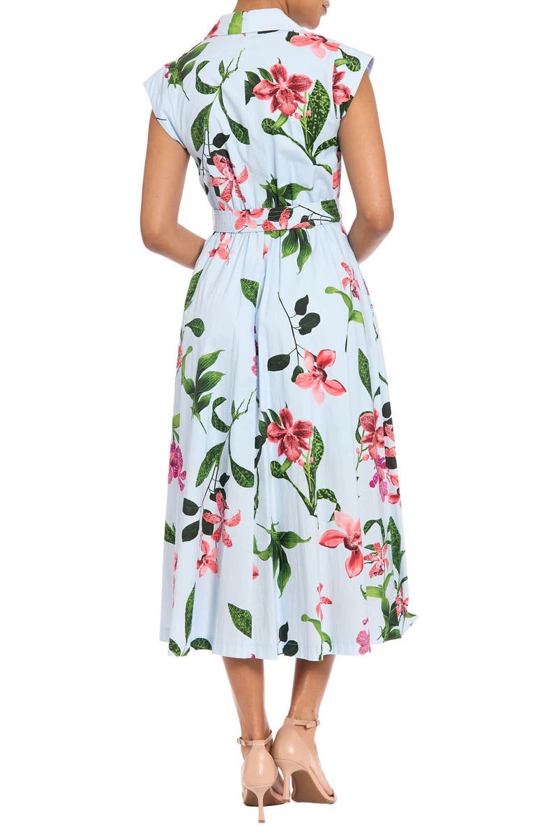London Times Floral Print Belted Midi Shirtdress, Alternate, color, Blue/ Coral