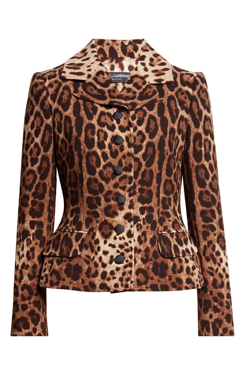 Dolce&Gabbana Leopard Print Single Breasted Wool Crepe Jacket, Main, color, Leo New