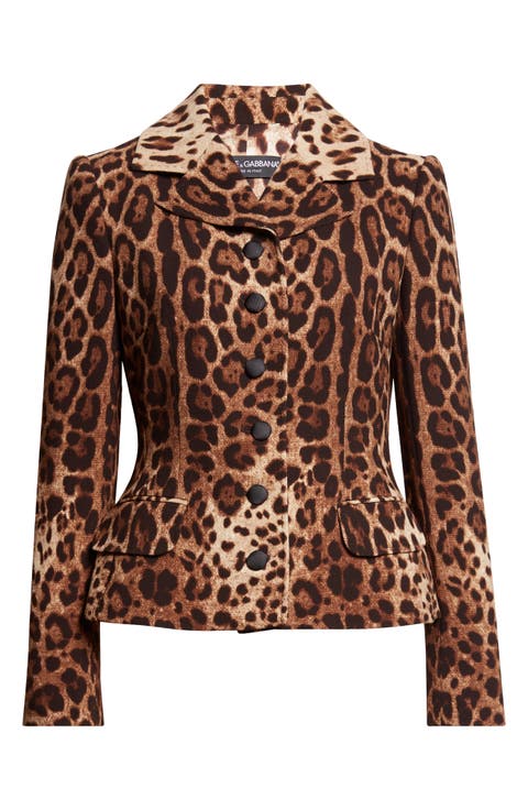 Leopard Print Single Breasted Wool Crepe Jacket