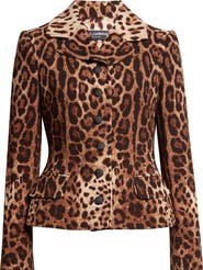 Dolce&Gabbana Leopard Print Single Breasted Wool Crepe Jacket