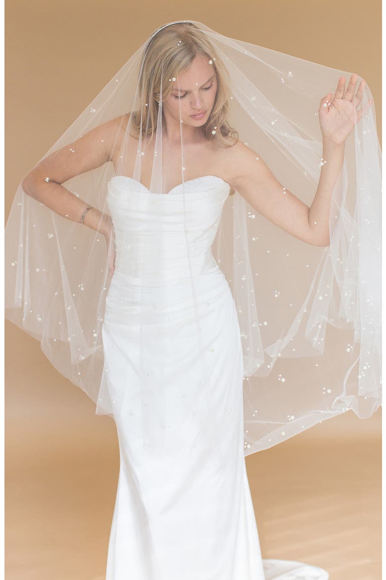 Ilaria Imitation Pearl Fingertip Veil (Nordstrom Exclusive), Alternate, color, IVORY