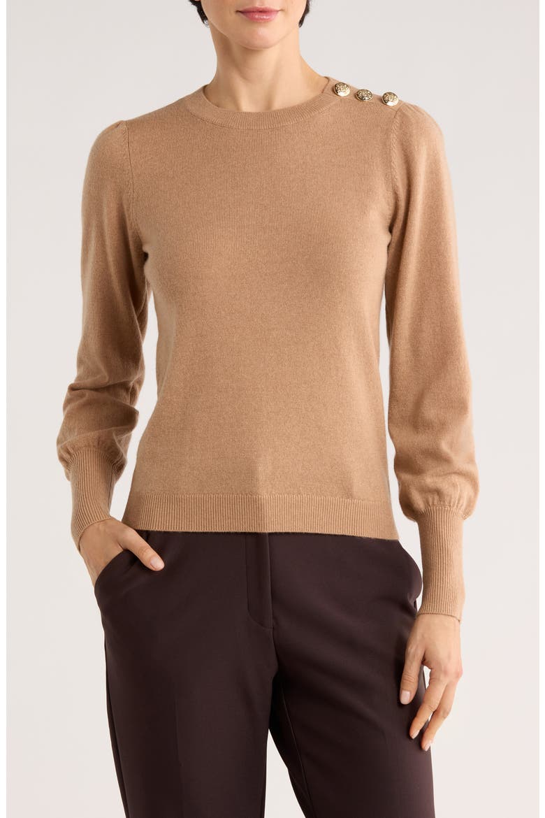 Button Shoulder Wool & Cashmere Blend Sweater, Main, color, CAMEL