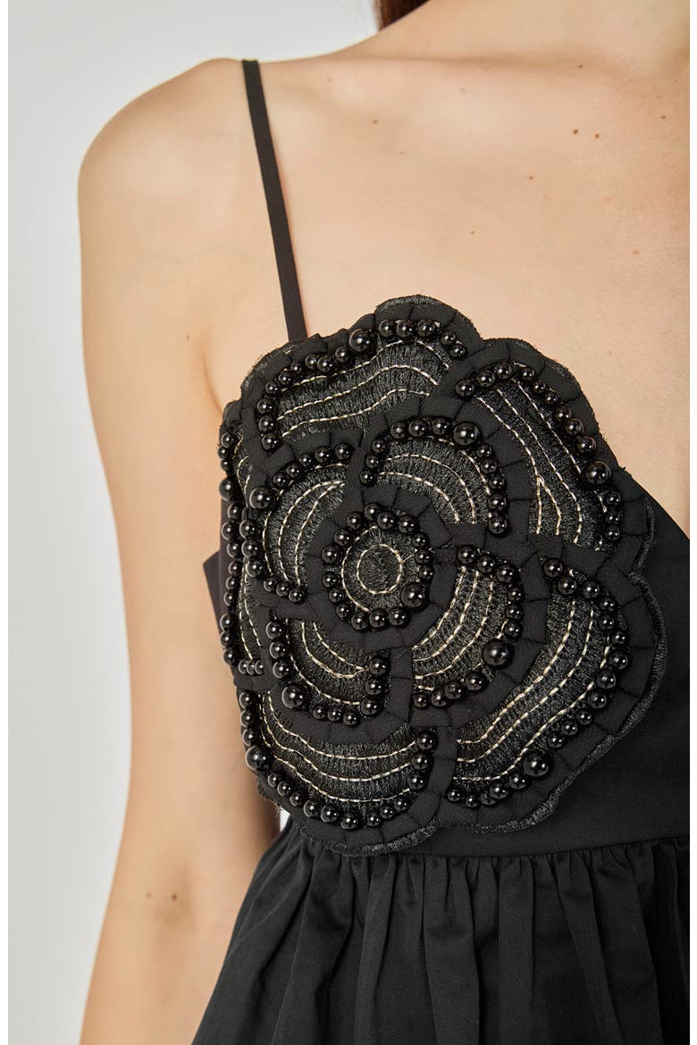 Floral Appliqu Babydoll Top, Alternate, color, BLACK