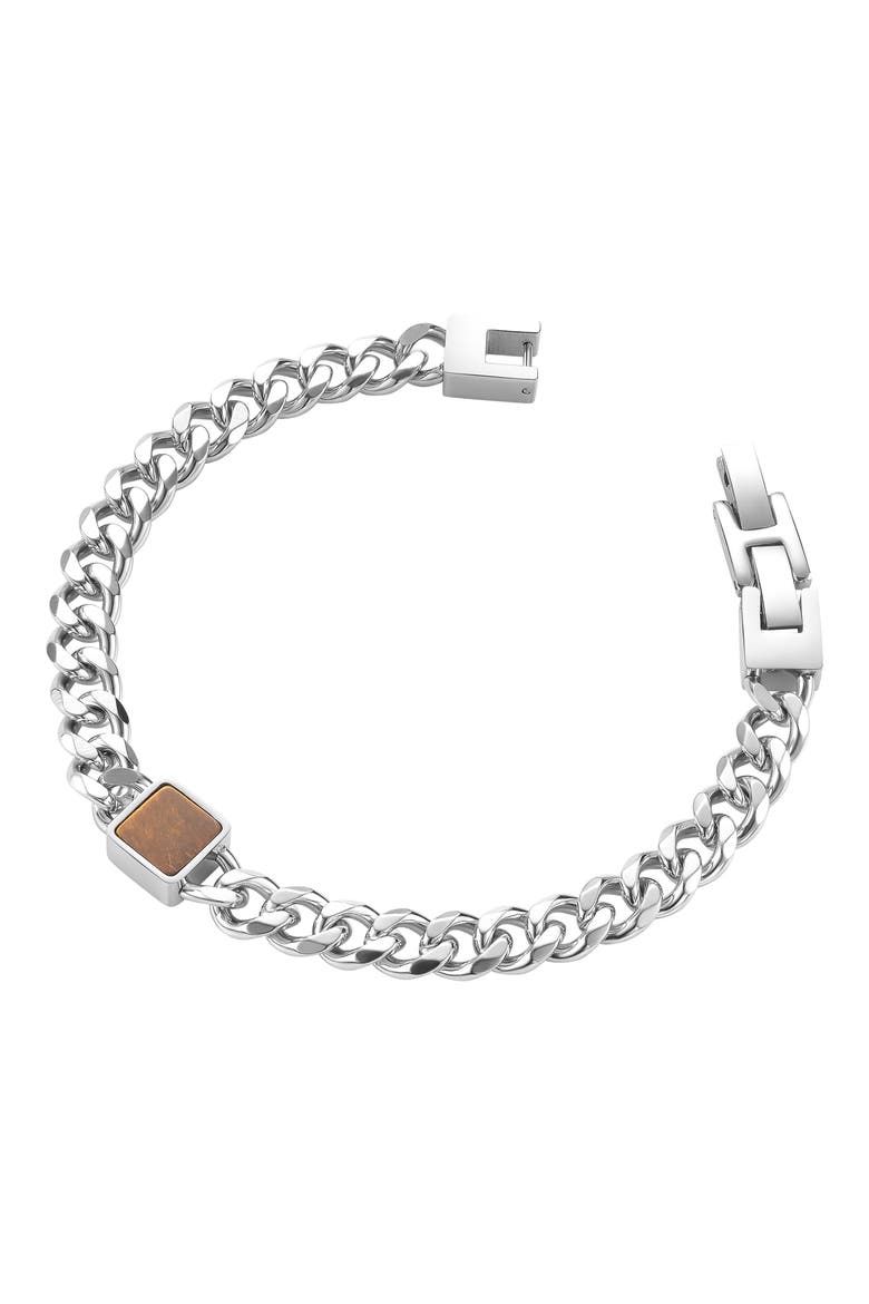 Men's Semiprecious Stone Curb Chain Bracelet, Alternate, color, BROWN
