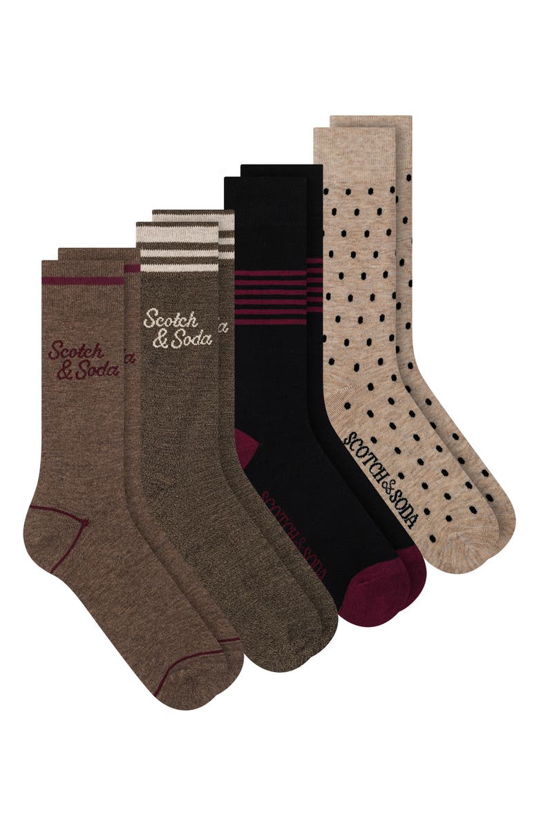 Scotch & Soda 4-Pack Crew Socks, Alternate, color, Dark Brown
