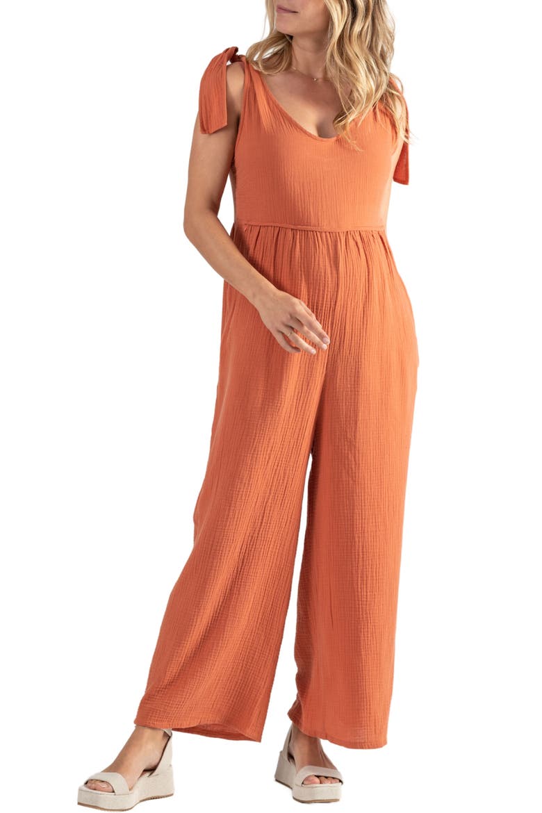 Canyon Organic Cotton Gauze Maternity/Nursing Jumpsuit, Alternate, color, COPPER