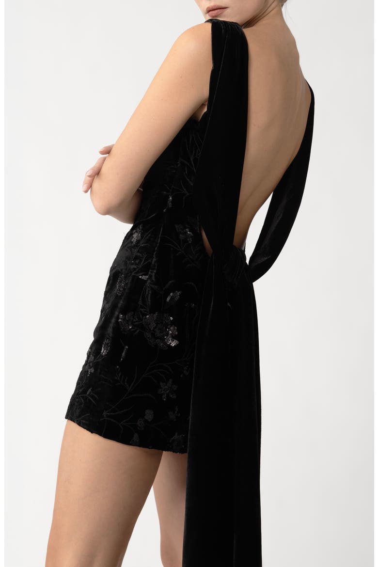 Floral Sequin Velvet Cocktail Dress, Alternate, color, BLACK