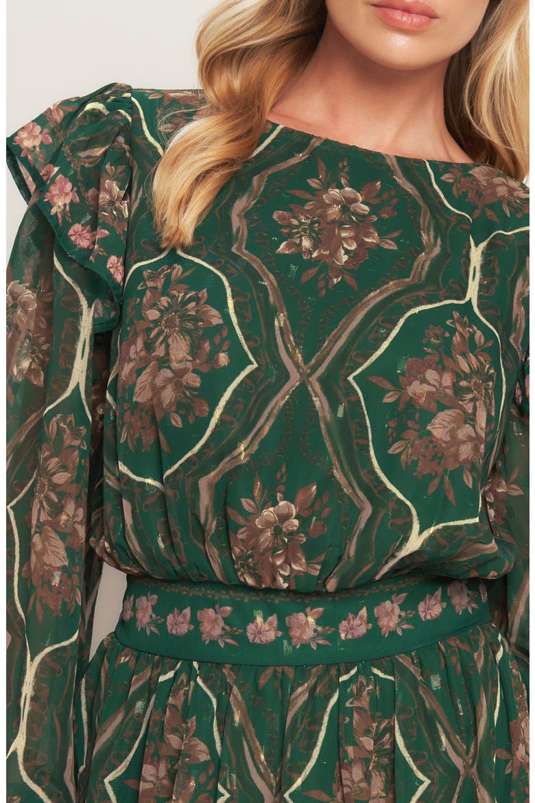 Floral Long Sleeve Tiered Maxi Dress, Alternate, color, GREEN