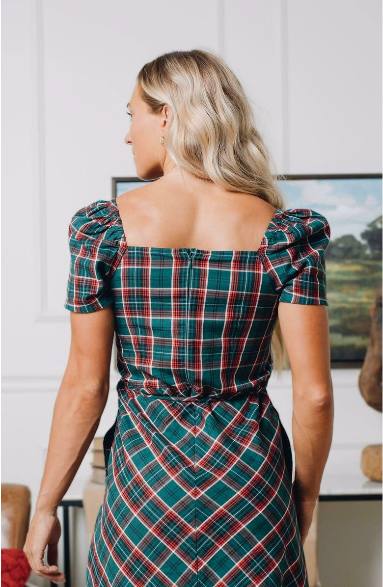 Hope & Henry Women's Organic Sweetheart Dress, Alternate, color, Festive Green Plaid