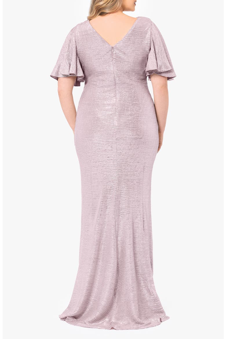 Metallic Flutter Sleeve Gown, Alternate, color, BLUSH/ SILVER