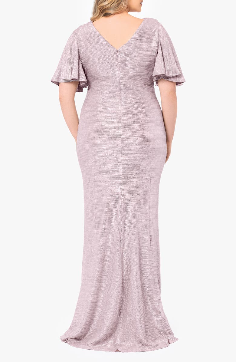 Betsy & Adam Metallic Flutter Sleeve Gown, Alternate, color, 