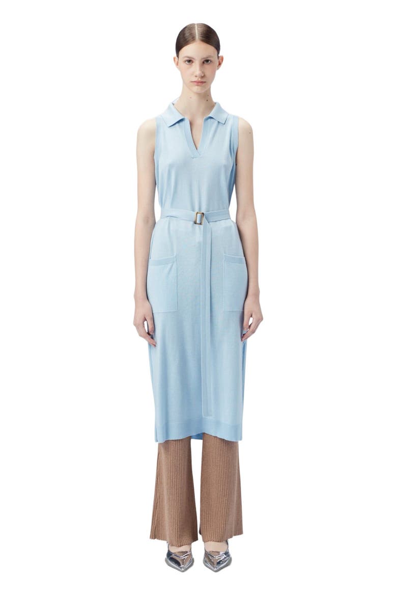 Sleeveless Silk Cashmere Polo Dress, Main, color, powder blue