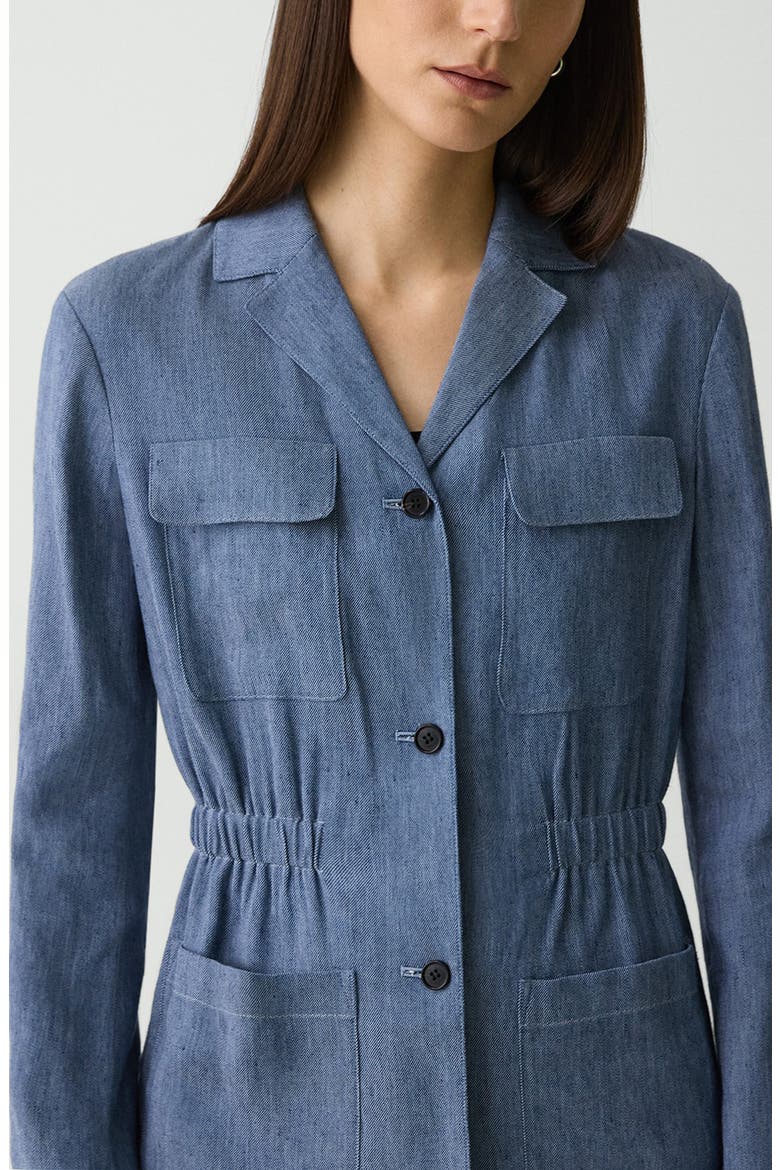 Denim Pattern Cinched Waist Linen Blend Jacket, Alternate, color, LIGHT DENM