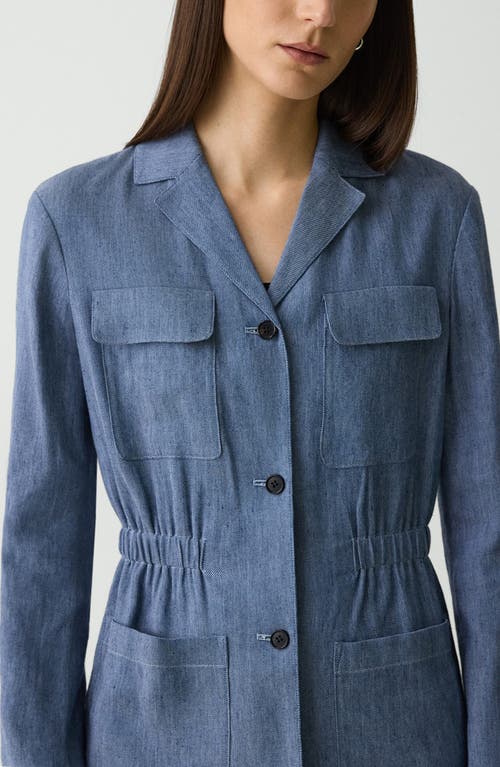 Theory Denim Pattern Cinched Waist Linen Blend Jacket