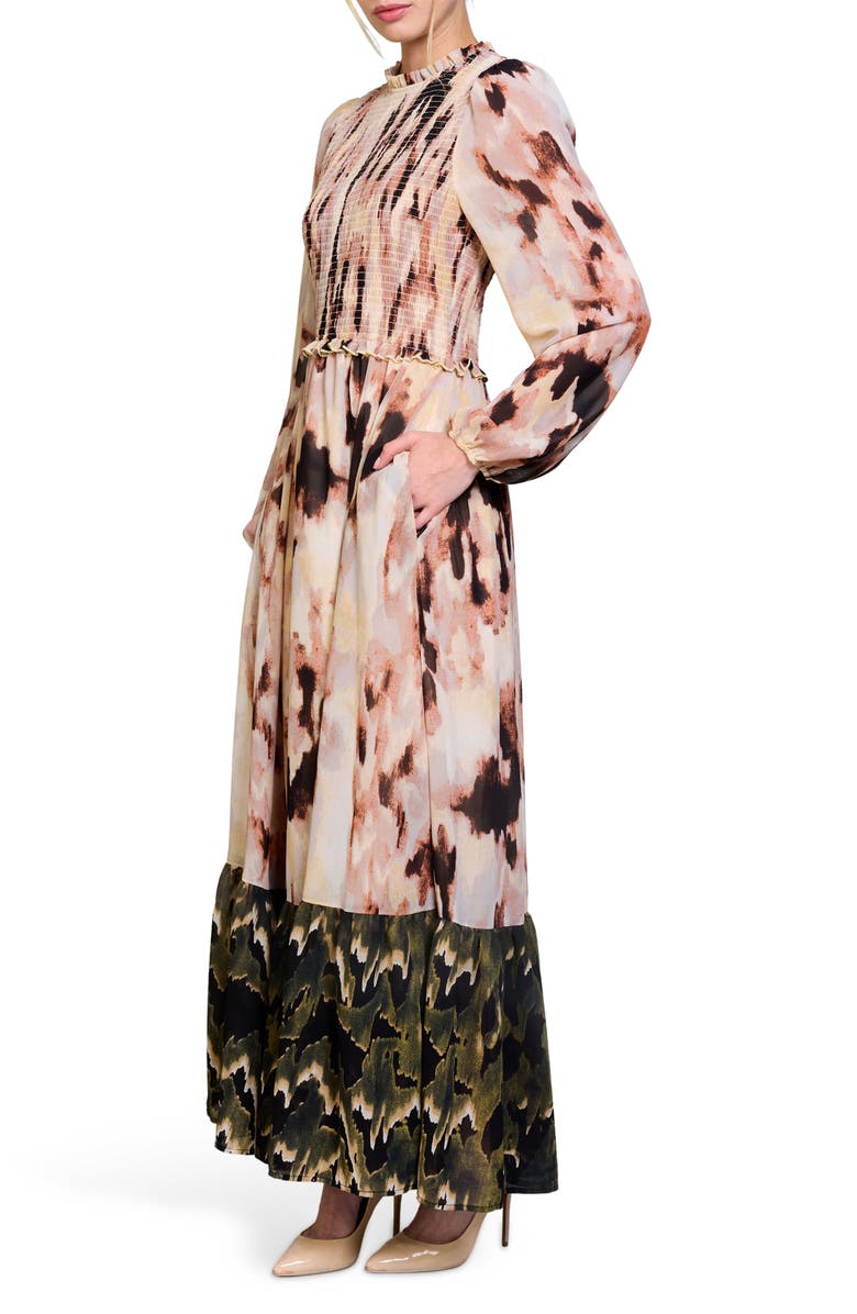 MELLODAY Smocked Long Sleeve Chiffon Maxi Dress, Alternate, color,