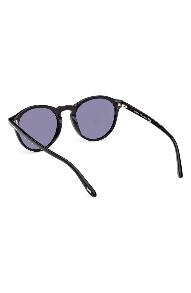 TOM FORD 52mm Polarized Round Sunglasses, Alternate, color, Shiny Black / Smoke Polarized