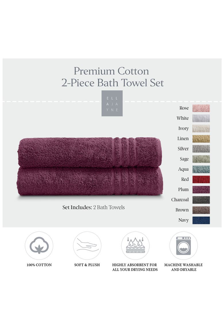 Solid Cotton 2-Piece Bath Towel Set, Alternate, color, PLUM