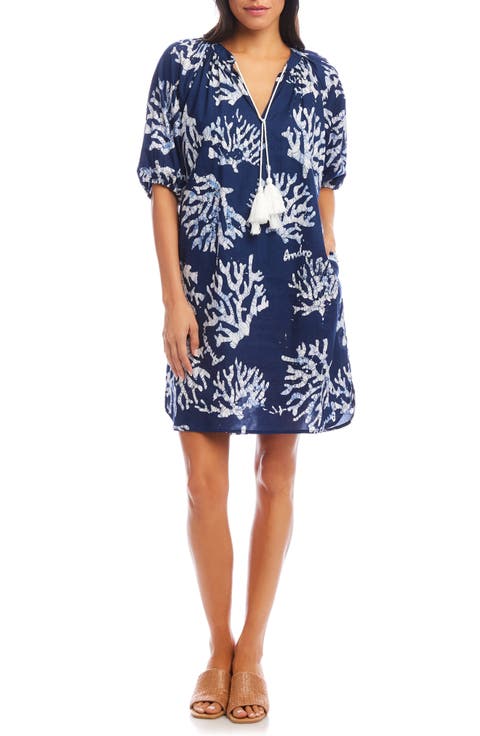 Coral Print Tassel Cotton Dress (Regular & Petite)