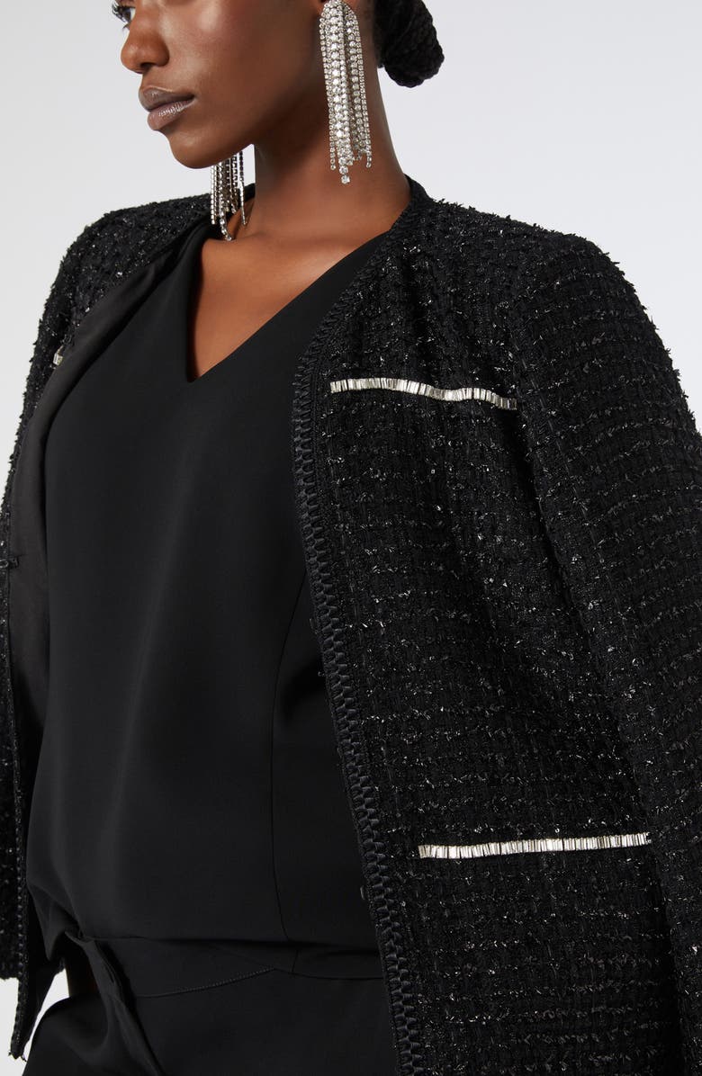 Marina Rinaldi Fungo Metallic Tweed Jacket, Alternate, color, Black