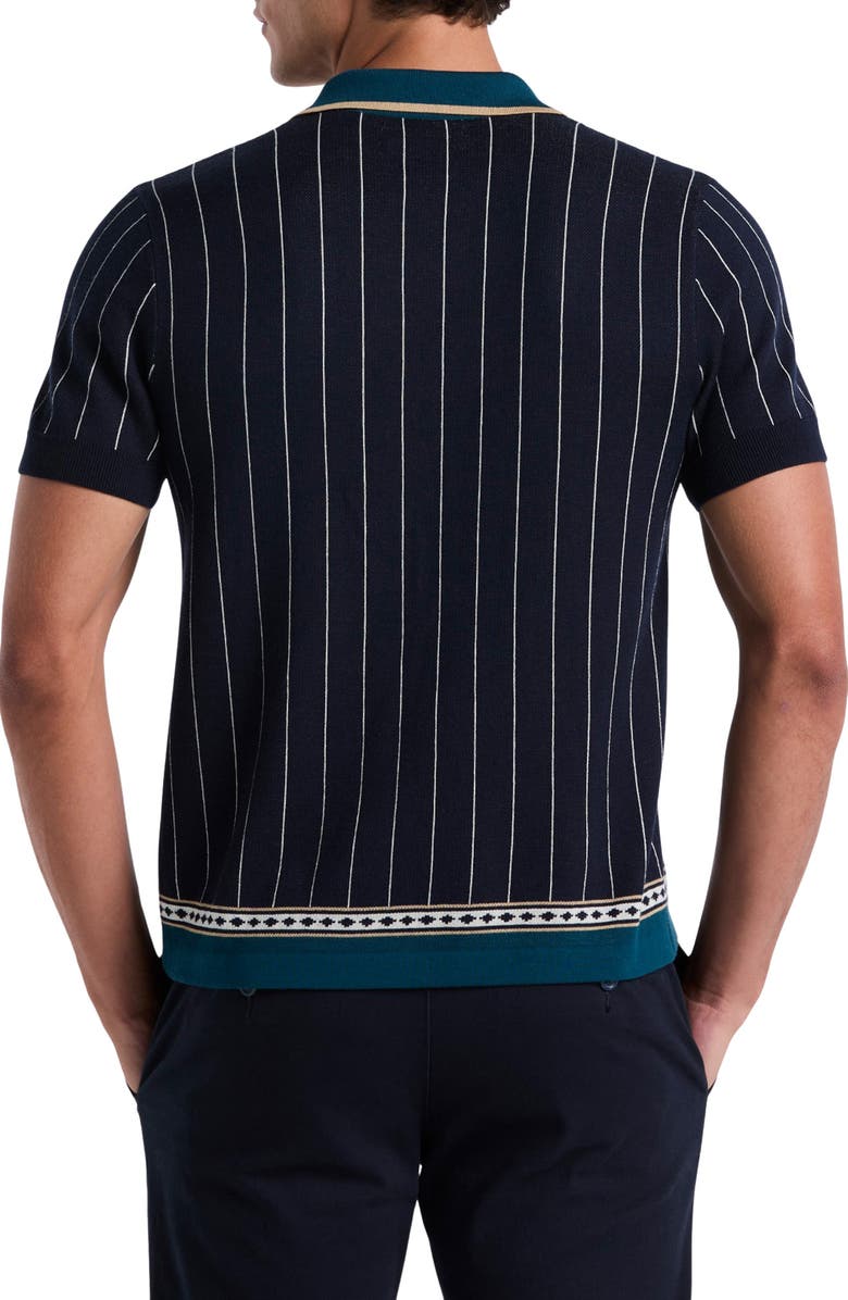 Original Penguin Stripe Jacquard Button-Up Polo, Alternate, color, Dark Sapphire