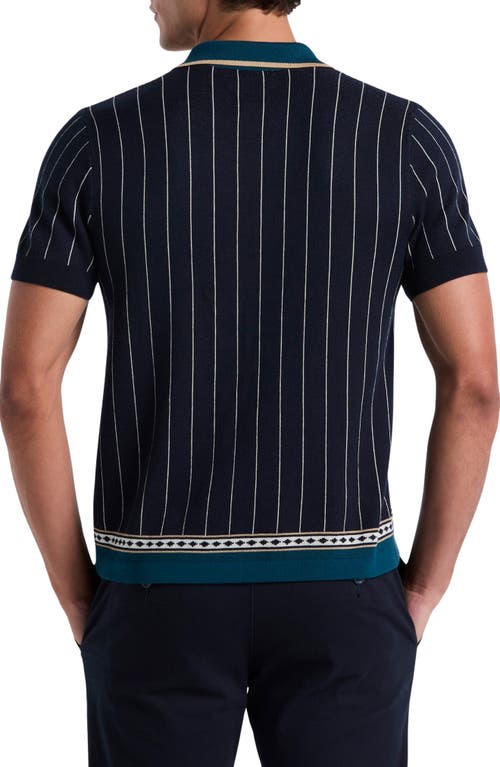 Original Penguin Stripe Jacquard Button-up Polo In Blue