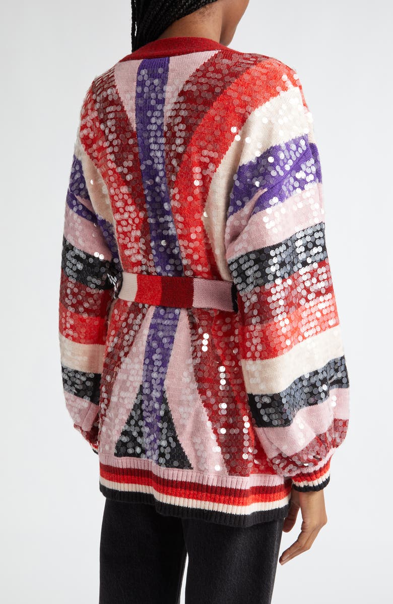FARM Rio Colorful Stripes Sequin Belted Cardigan, Alternate, color,