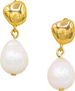 LA MENO Elegant Baroque Pearl Drop Earrings