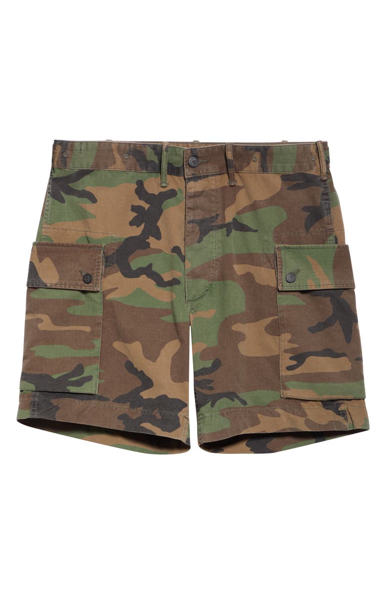 Double RL Camouflage Ripstop Cotton Cargo Shorts, Alternate, color, Woodland Camo