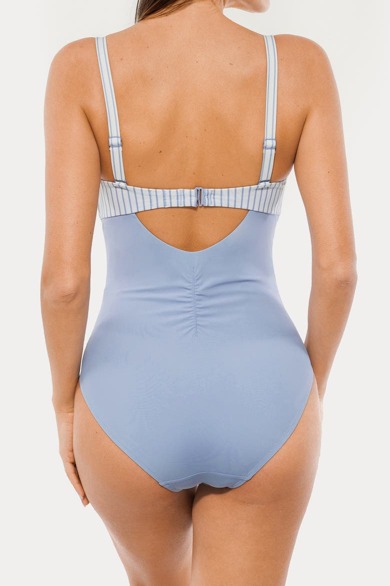 Twist Shirred Vacation & Pool Party Convertible One-Piece Swimsuit, Alternate, color, Nautical Blue