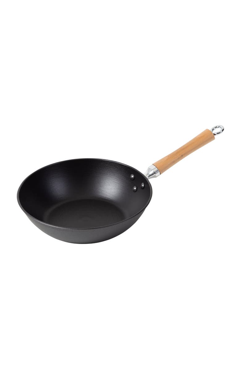 JOYCE CHEN Preseasoned Cast Iron Stir Fry Pan with Maple Handle, 11.5-Inch, Main, color, Black