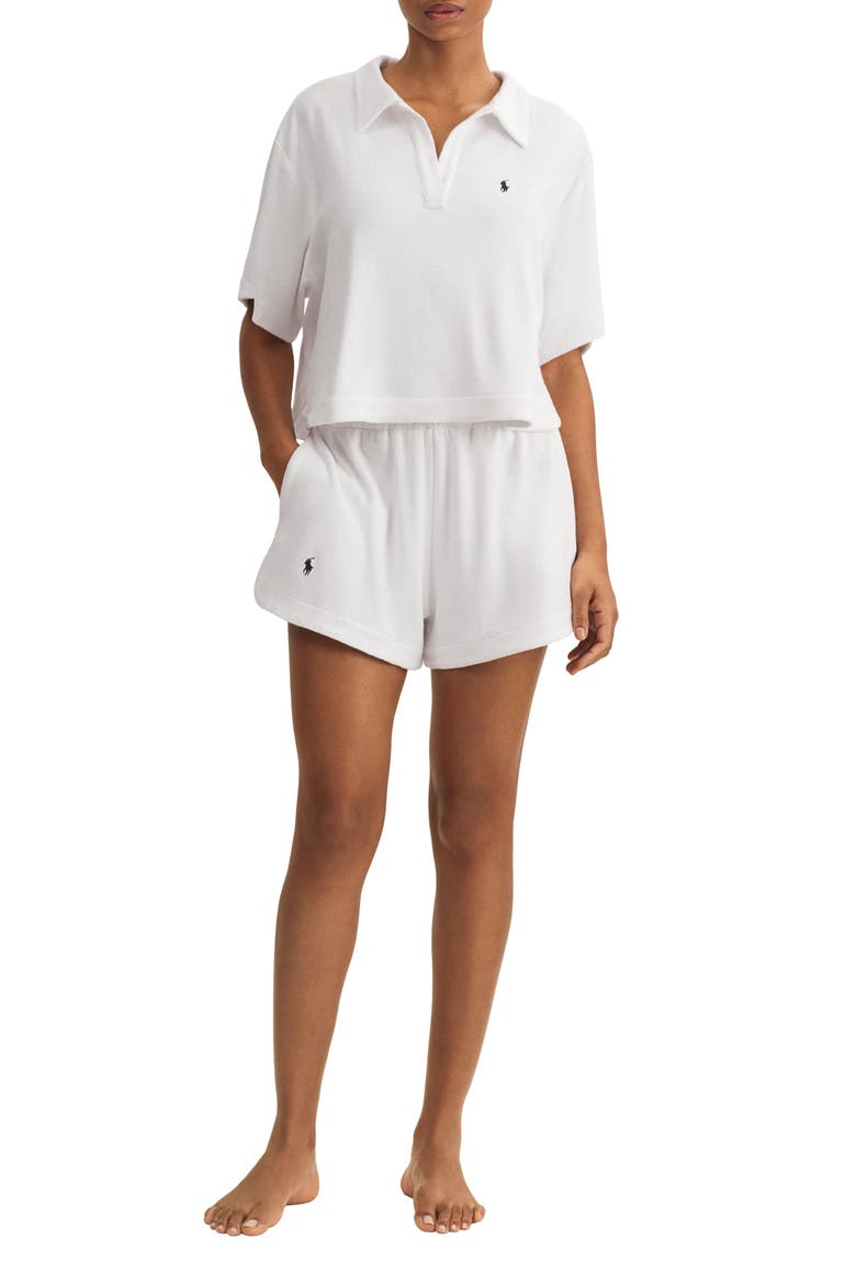 Terry Polo Shirt & Shorts Cover-Up Set, Main, color, WHITE