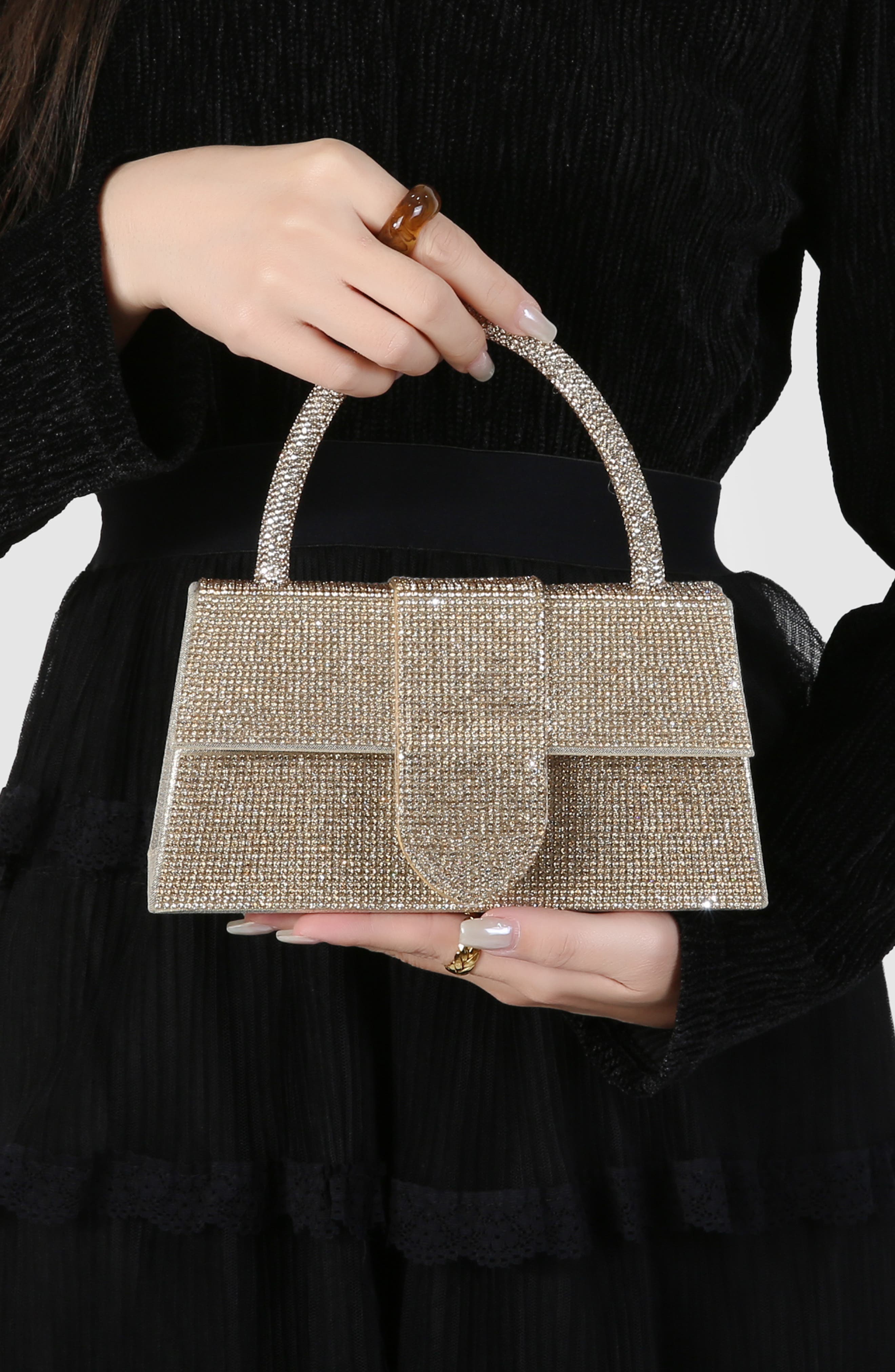 Rhinestone Embellished Top Handle Bag, Alternate, color, GOLD