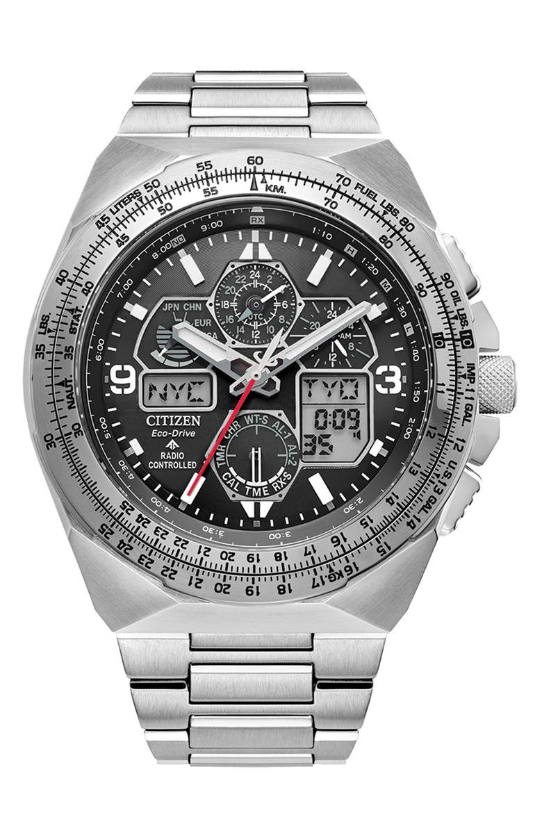 Citizen Promaster Air Skyhawk A-T Chronograph Bracelet Watch, 46mm, Main, color, Silver