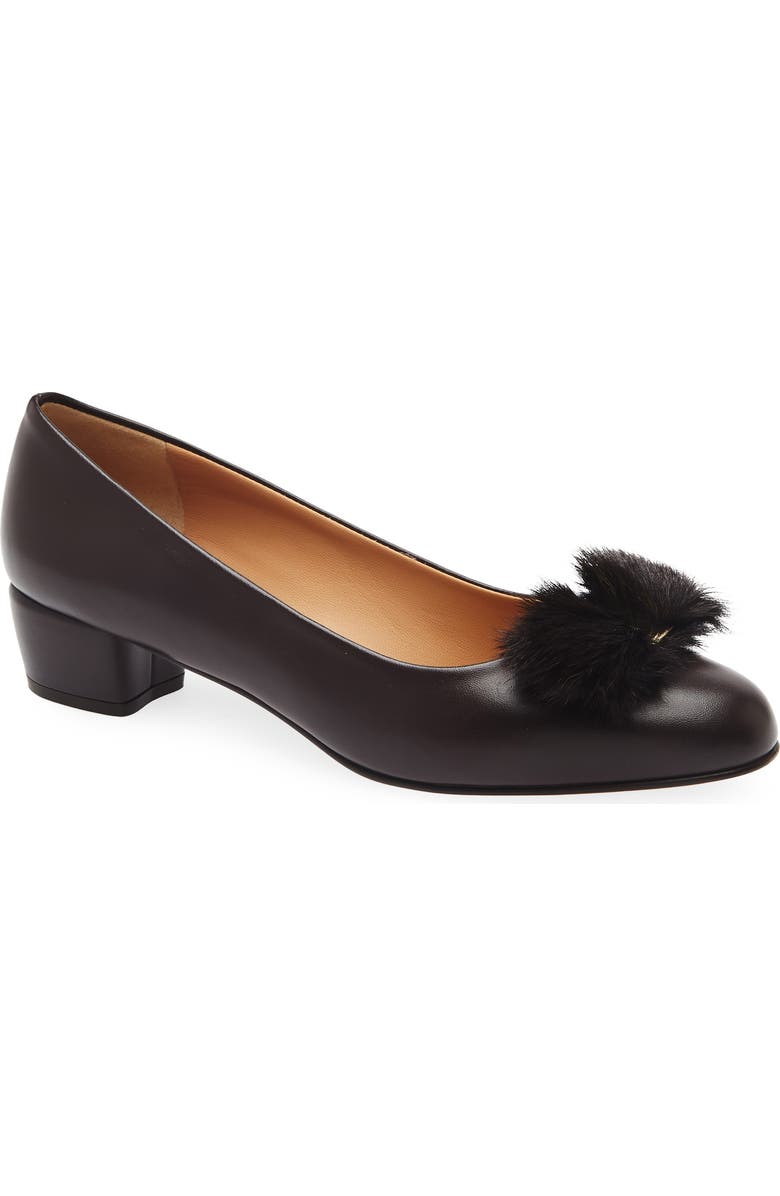 FERRAGAMO Vara Genuine Shearling Bow Pump, Main, color, Testa Di Moro Biscotto Ai2011