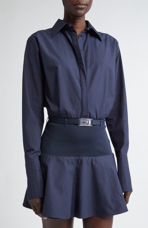 Brandon Maxwell Irene Long Sleeve Mixed Media Shirtdress In Navy