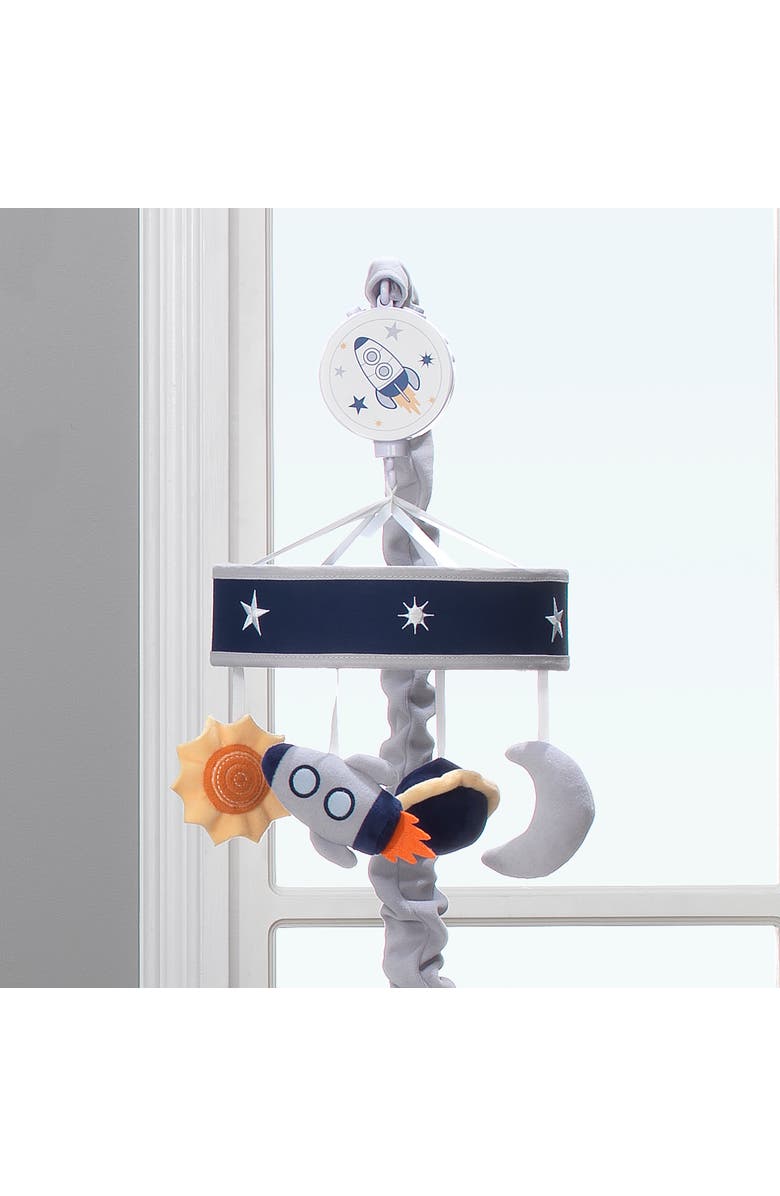 Lambs & Ivy Milky Way Celestial Space with Rocket and Planets Musical Baby Crib Mobile, Alternate, color, Blue