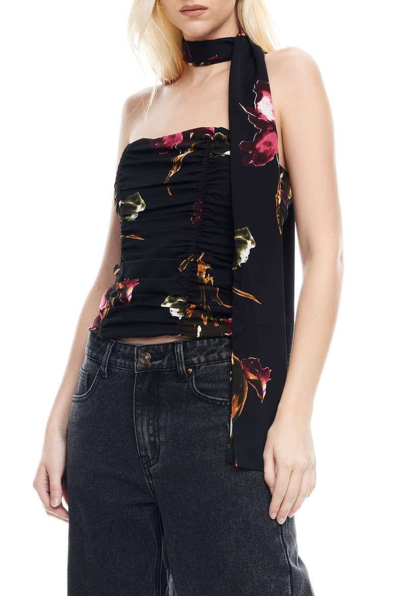 Island Ruched Strapless Top & Scarf Set, Alternate, color, ONYX FLORAL