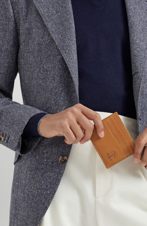 Brunello Cucinelli Brown Suede Card Holder With Embossed Logo In Brown