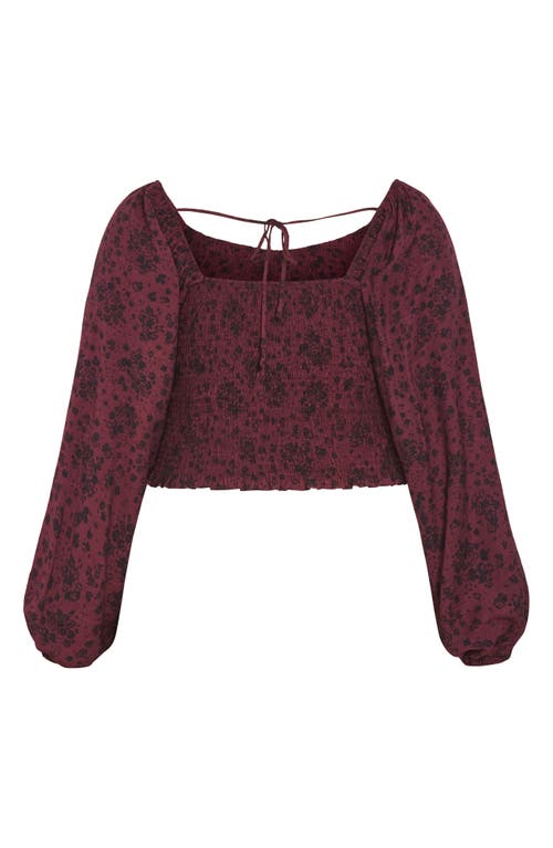 City Chic Abbie Floral Smocked Top In Purple