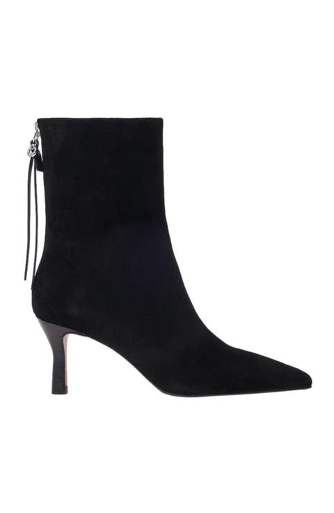Pointed-toe suede ankle boots