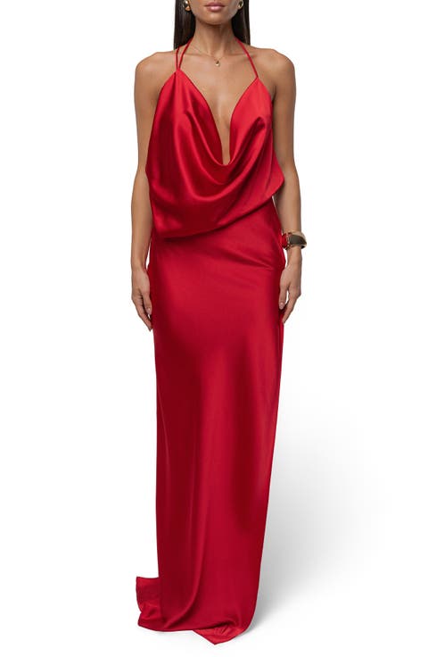 Delmara Cowl Neck Satin Dress