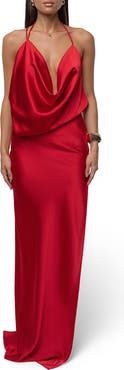 JLUXLABEL Delmara Cowl Neck Satin Dress