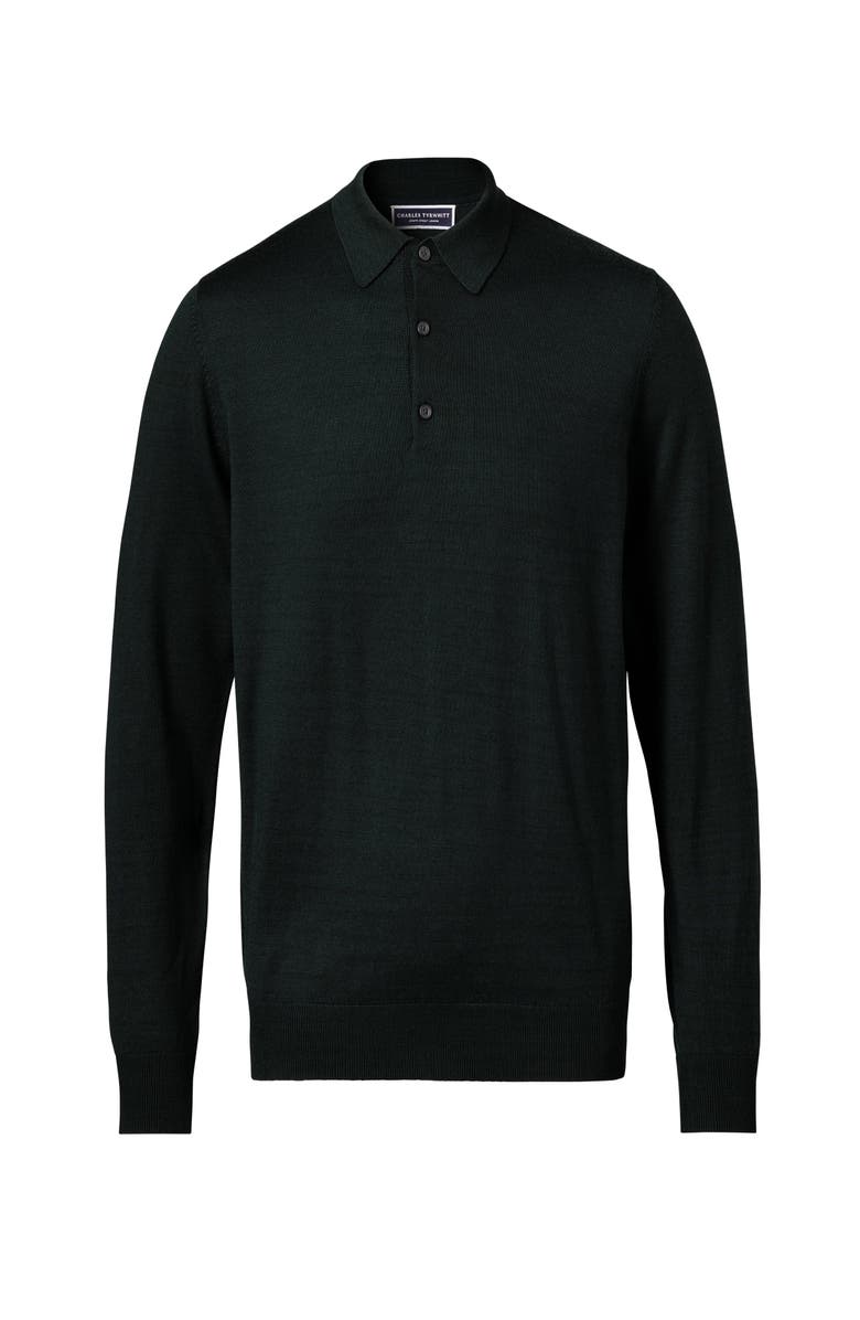 Charles Tyrwhitt Merino Polo Long Sleeve Sweater, Alternate, color, Forest Green