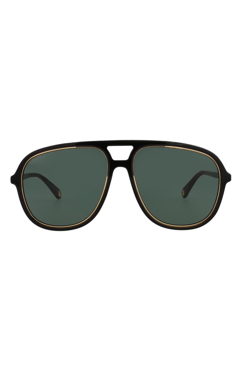 Gucci 57mm Aviator Sunglasses, Main, color, Black Green