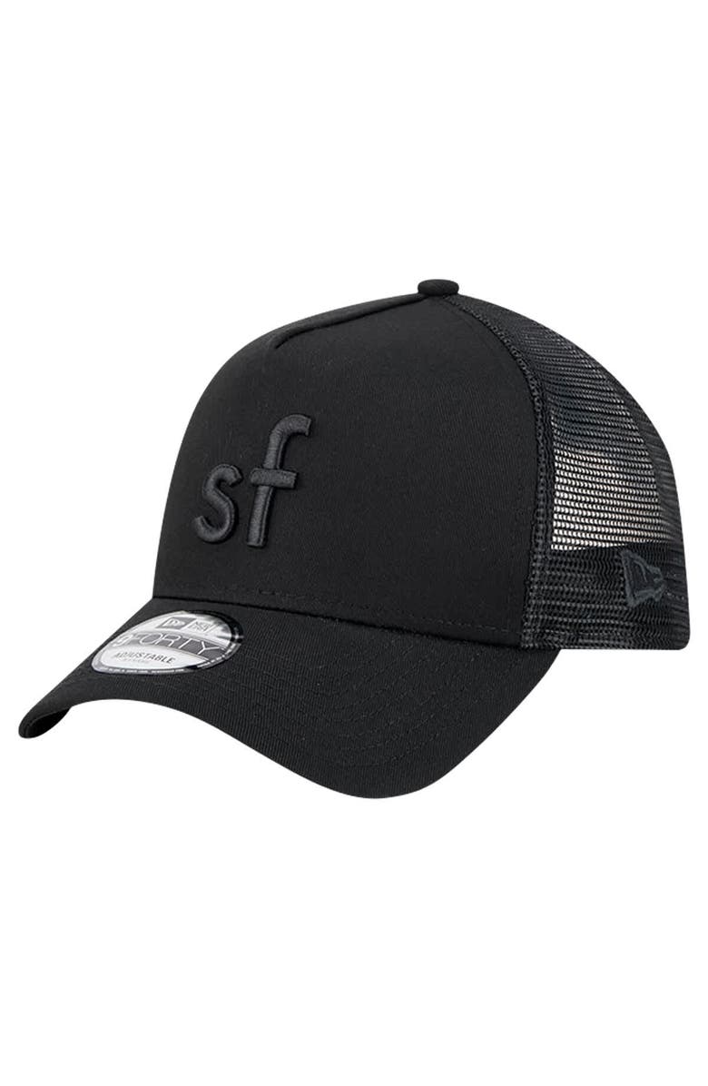New Era Men
s New Era Black San Francisco 49ers Domain 9FORTY A-Frame Trucker Adjustable Hat, Main, color, Black