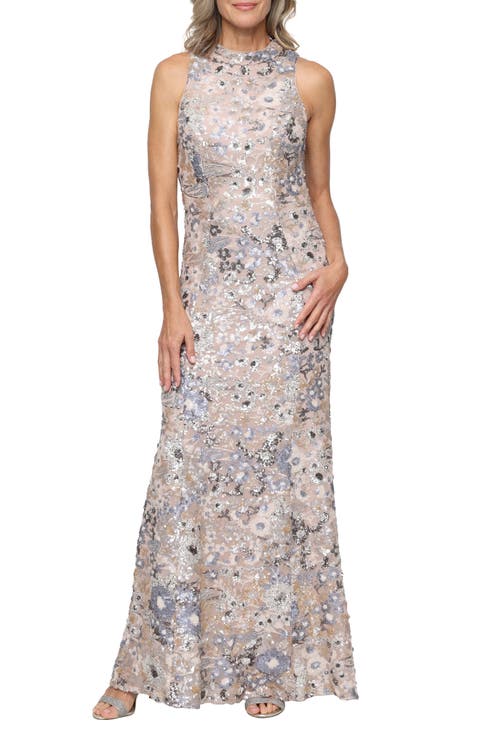 Sequin Floral Stretch Gown