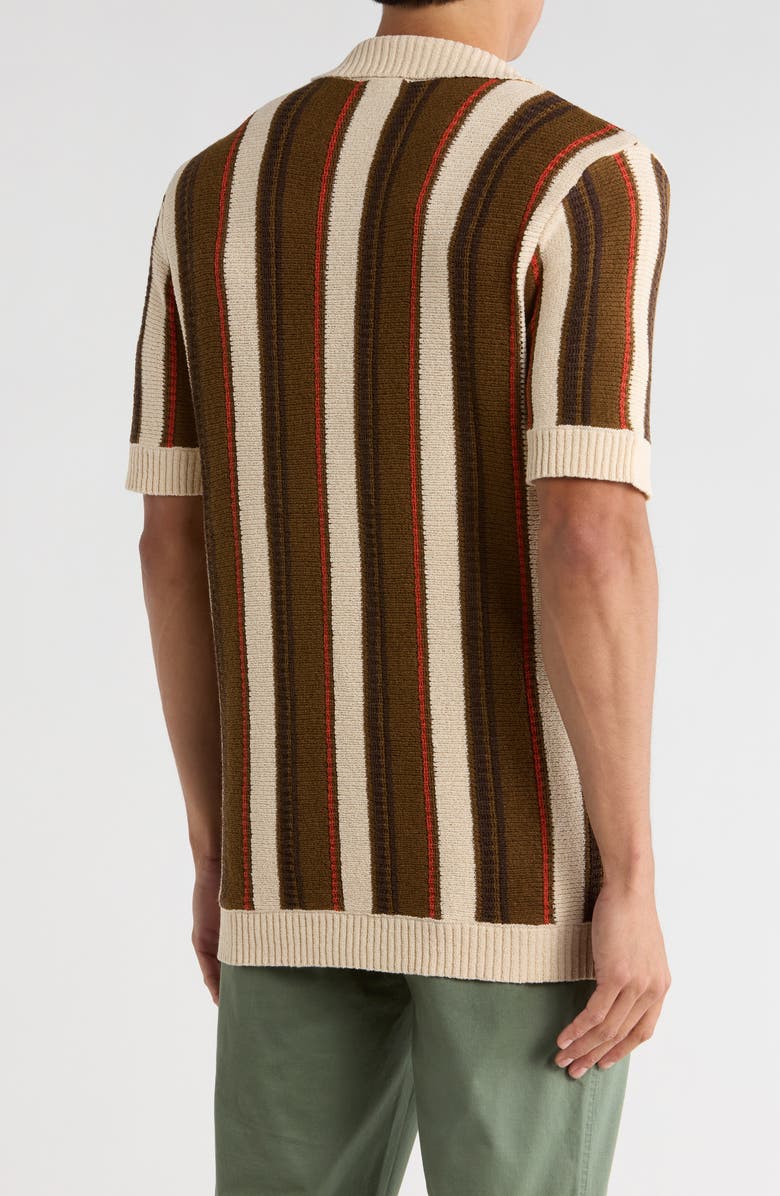 TRUTH Stripe Knit Johnny Collar Polo, Alternate, color, Ivory / Brown Combo