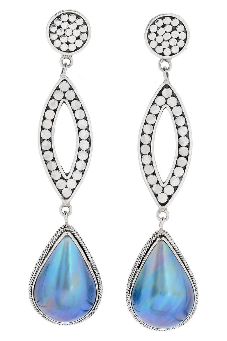 Sterling Silver & Blue Mabé Pearl Drop Earrings, Main, color, BLUE